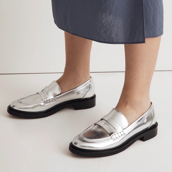Madewell Penny Loafers in Silver Sz 6.5 - Picture 3 of 7